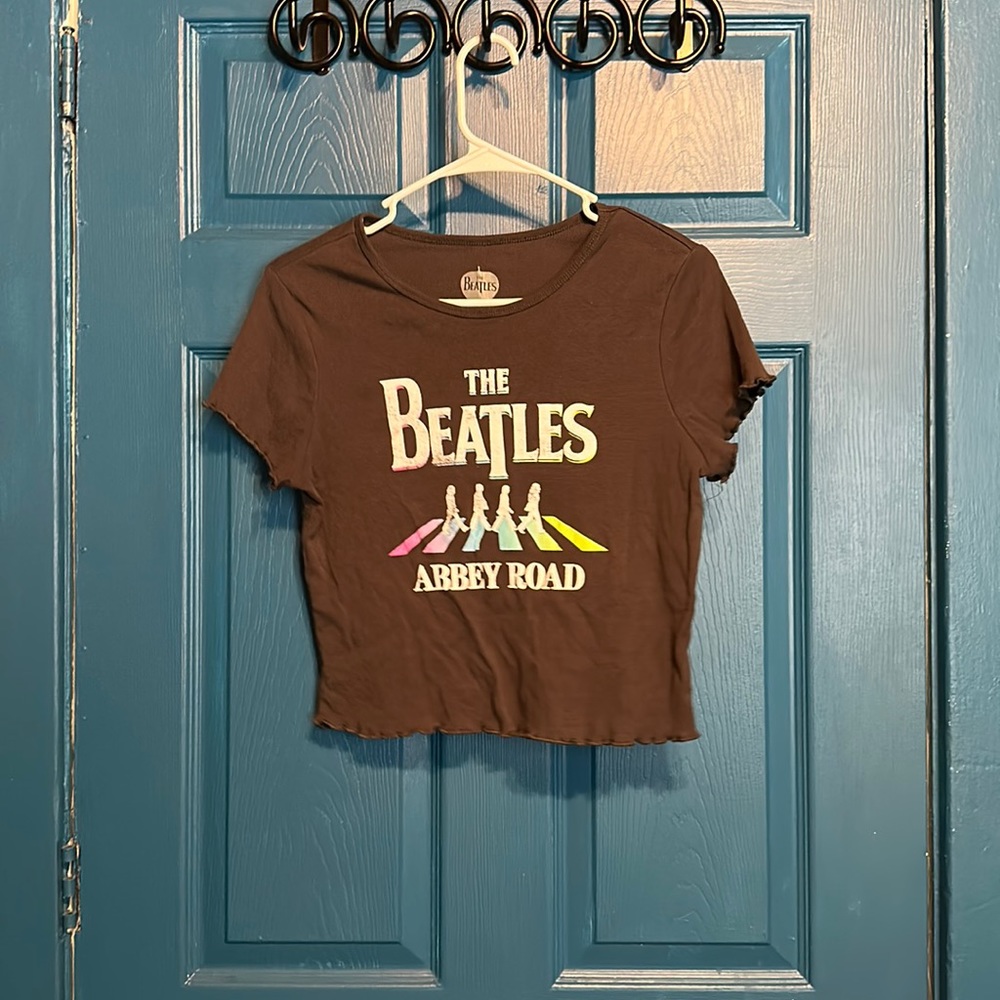 The beatles lettuce trim top, brown/beige, size large